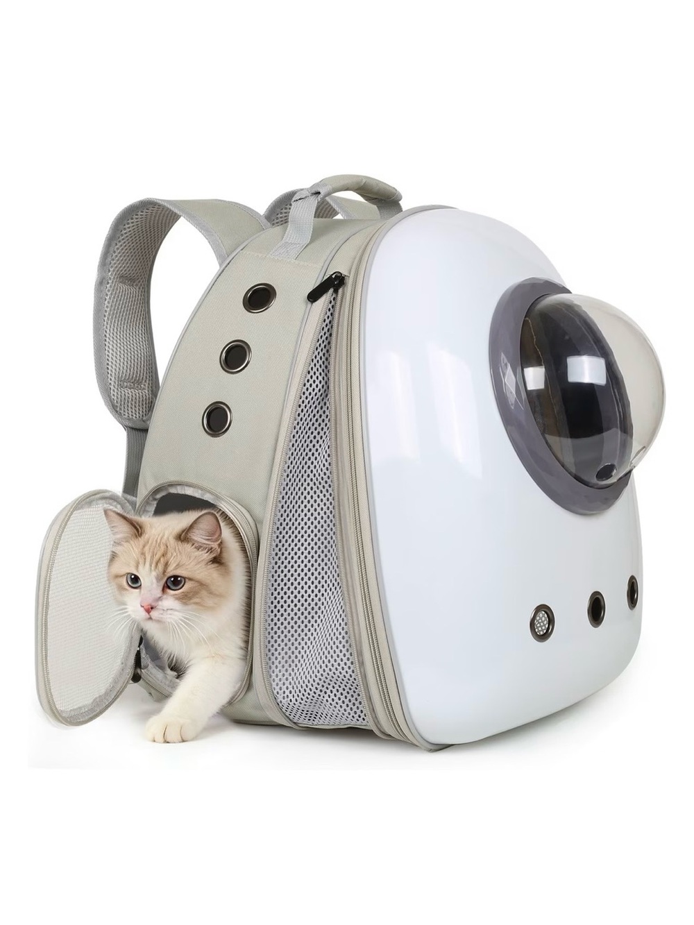 Expandable Bubble Pet Carrier Backpack in Light Gray & White - Picture 8 of 16